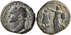 JUDAEA. Caesaraea Maritima. Domitian , 81-96. As (Bronze, 23 mm, 9.67 g, 12 h), circa 83-96. DOMITIANVS CAES AVG GERMANICVS Laureate head of Domitian ...