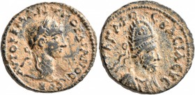 MESOPOTAMIA. Edessa. Gordian III, with Abgar X Phraates , 238-244. Assarion (Bronze, 19 mm, 6.79 g, 12 h). AYTOK K M ANT ΓOΡΔIANOC CЄB Laureate head o...