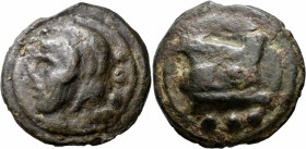 Anonymous, circa 215-212 BC. Quadrans (Bronze, 42 mm, 79.67 g, 1 h), libral cast series, Rome. Head of Hercules to left, wearing lion skin headdress; ...
