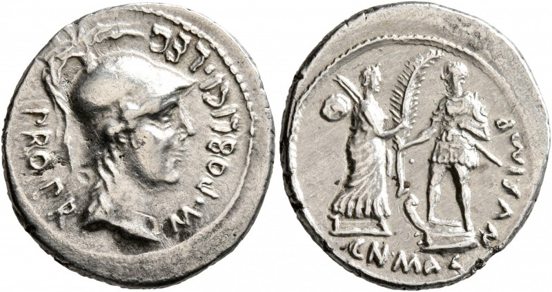 Cnaeus Pompey Jr, † 45 BC. Denarius (Silver, 20 mm, 3.74 g, 5 h), with Marcus Po...