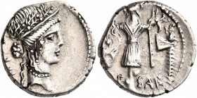 Julius Caesar, 49-44 BC. Denarius (Silver, 17 mm, 3.81 g, 2 h), military mint traveling with Caesar in Illyria (Apollonia?), early to mid 48. Diademed...