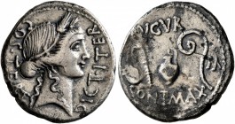 Julius Caesar, 49-44 BC. Denarius (Silver, 18 mm, 3.40 g, 12 h), mint in Sicily (?), 46. COS•TERT DICT•ITER Head of Ceres to right, wearing wreath of ...
