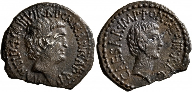 Mark Antony and Octavian. Denarius (Silver, 20 mm, 3.26 g, 1 h), Mark Antony wit...