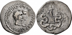 Mark Antony and Octavia, 40-35 BC. Cistophorus (Silver, 26 mm, 11.80 g, 1 h), Ephesus, summer-autumn 39. M•ANTONIVS•IMP•COS•DESIG•ITER•ET•TERT• Conjoi...