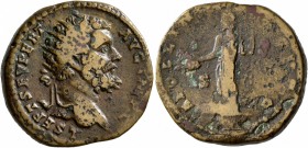 Septimius Severus, 193-211. Dupondius (Orichalcum, 25 mm, 13.20 g, 6 h), Rome, 195. L SEPT SEV PERT AVG IMP V Radiate head of Septimius Severus to rig...