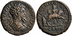 Septimius Severus, 193-211. As (Copper, 24 mm, 8.82 g, 12 h), Rome, 203. SEVERVS PIVS AVG P M TR P XI Laureate and cuirassed bust of Septimius Severus...