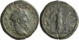 Septimius Severus, 193-211. Dupondius (Orichalcum, 26 mm, 9.96 g, 7 h), Rome, 210. SEVERVS PIVS AVG Radiate head of Septimius Severus to right. Rev. P...