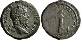 Septimius Severus, 193-211. As (Copper, 26 mm, 11.13 g, 6 h), Rome, 210-211. SEVERVS PIVS AVG BRIT Laureate head of Septimius Severus to right. Rev. [...