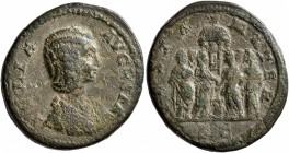 Julia Domna, Augusta, 193-217. As (Copper, 26 mm, 10.67 g, 12 h), Rome, 196-211. IVLIA AVGVSTA Draped bust of Julia Domna to right. Rev. VESTA MATER /...
