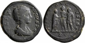 Julia Domna, Augusta, 193-217. As (Copper, 25 mm, 14.06 g, 1 h), Rome, 198. IVLIA AVGVSTA Draped bust of Julia Domna to right. Rev. PIETATI AVGVSTAE /...