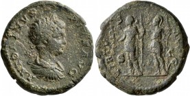 Caracalla, 198-217. As (Copper, 25 mm, 11.24 g, 12 h), Rome, 203. ANTONINVS PIVS AVG Laureate, draped and cuirassed bust of Caracalla to right, seen f...