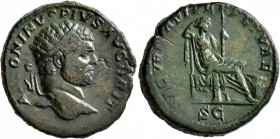 Caracalla, 198-217. Dupondius (Orichalcum, 25 mm, 12.51 g, 11 h), Rome, 210-213. ANTONINVS PIVS AVG BRIT Radiate head of Caracalla to right. Rev. SECV...
