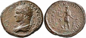 Caracalla, 198-217. Dupondius (Orichalcum, 28 mm, 10.36 g, 1 h), Rome, 214. ANTONINVS PIVS AVG GERM Radiate, draped and cuirassed bust of Caracalla to...