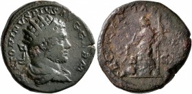Caracalla, 198-217. Dupondius (Orichalcum, 25 mm, 10.50 g, 7 h), Rome, 214-217. ANTONINVS PIVS AVG GERM Radiate, draped and cuirassed bust of Caracall...