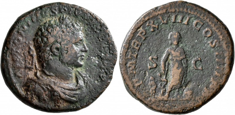Caracalla, 198-217. As (Copper, 26 mm, 10.09 g, 2 h), Rome, 215. ANTONINVS PIVS ...