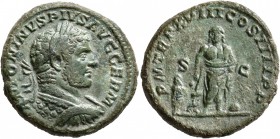 Caracalla, 198-217. As (Copper, 25 mm, 10.88 g, 12 h), Rome, 215. ANTONINVS PIVS AVG GERM Laureate and cuirassed bust of Caracalla to right, seen from...