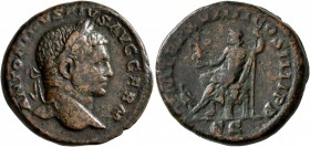 Caracalla, 198-217. As (Copper, 25 mm, 10.98 g, 6 h), Rome, 216. ANTONINVS PIVS AVG GERM Laureate head of Caracalla to right. Rev. P M TR P XVIIII COS...