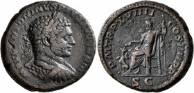 Caracalla, 198-217. As (Copper, 25 mm, 11.31 g, 12 h), Rome, 216. M AVR ANTONINVS PIVS AVG GERM Laureate and cuirassed bust of Caracalla to right, see...