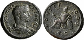 Geta, as Caesar, 198-209. As (Copper, 25 mm, 9.87 g, 11 h), Rome, 203. P SEPTIMIVS GETA CAES Bare-headed, draped and cuirassed bust of Geta to right, ...