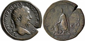 Geta, 209-211. Dupondius (Orichalcum, 25 mm, 13.10 g, 7 h), Rome, 210-212. P SEPTIMIVS GETA PIVS AVG BRIT Radiate head of Geta to right. Rev. VOTA PVB...