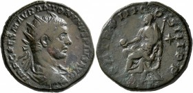 Elagabalus, 218-222. Dupondius (Orichalcum, 24 mm, 12.73 g, 12 h), Rome, 220. IMP CAES M AVR ANTONINVS PIVS Radiate, draped and cuirassed bust of Elag...