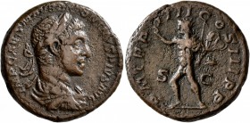 Elagabalus, 218-222. As (Copper, 24 mm, 9.27 g, 12 h), Rome, 221. IMP CAES M AVR ANTONINVS PIVS AVG Radiate, draped and cuirassed bust of Elagabalus t...
