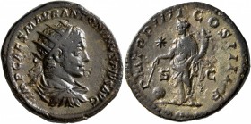 Elagabalus, 218-222. Dupondius (Orichalcum, 25 mm, 9.14 g, 12 h), Rome, 221. IMP CAES M AVR ANTONINVS PIVS AVG Radiate, draped and cuirassed bust of E...