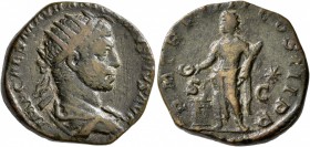 Elagabalus, 218-222. Dupondius (Orichalcum, 24 mm, 10.05 g, 12 h), Rome, 221. IMP CAES M AVR ANTONINVS PIVS AVG Radiate and draped bust of Elagabalus ...