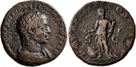 Elagabalus, 218-222. As (Copper, 24 mm, 8.91 g, 7 h), Rome, 221. IMP CAES M AVR ANTONINVS PIVS AVG Laureate, draped and cuirassed bust of Elagabalus t...