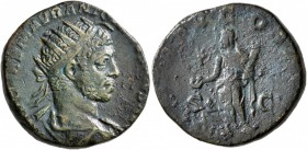 Elagabalus, 218-222. Dupondius (Orichalcum, 22 mm, 9.03 g, 11 h), Rome, 221. IMP CAES M AVR ANTONINVS PIVS AVG Radiate and draped bust of Elagabalus t...