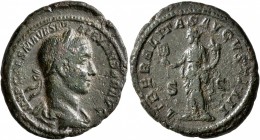 Severus Alexander, 222-235. As (Copper, 27 mm, 8.88 g, 1 h), Rome, 225. IMP CAES M AVR SEV ALEXANDER AVG Laureate and draped bust of Severus Alexander...