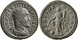 Maximinus I, 235-238. Dupondius (Orichalcum, 25 mm, 11.18 g, 1 h), Rome, 235-236. IMP MAXIMINVS PIVS AVG Radiate, draped and cuirassed bust of Maximin...