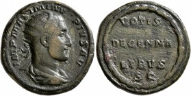 Maximinus I, 235-238. Dupondius (Orichalcum, 25 mm, 10.73 g, 6 h), Rome, 235-236. IMP MAXIMINVS PIVS AVG Radiate, draped and cuirassed bust of Maximin...