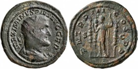 Maximinus I, 235-238. Dupondius (Orichalcum, 27 mm, 14.09 g, 1 h), Rome, 236-237. MAXIMINVS PIVS AVG GERM Laureate and draped bust of Maximinus I to r...