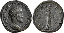 Pupienus, 238. Dupondius (Orichalcum, 25 mm, 9.82 g, 1 h), Rome, circa April-June 238. IMP CAES M CLOD PUPIENVS AVG Radiate, draped and cuirassed bust...