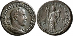 Philip I, 244-249. As (Copper, 24 mm, 10.25 g, 12 h), Rome, 247. IMP M IVL PHILIPPVS AVG Laureate, draped and cuirassed bust of Philip I to right, see...