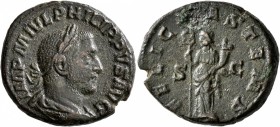 Philip I, 244-249. As (Copper, 25 mm, 10.84 g, 11 h), Rome. IMP M IVL PHILIPPVS AVG Laureate, draped and cuirassed bust of Philip I to right, seen fro...