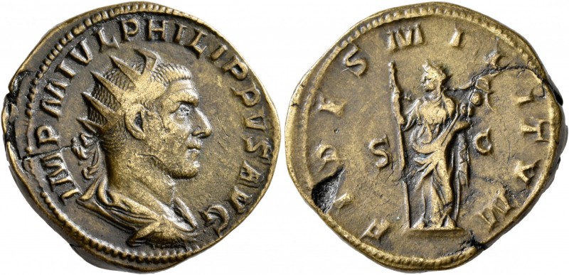 Philip I, 244-249. Dupondius (Orichalcum, 26 mm, 12.88 g, 12 h), Rome. IMP M IVL...