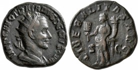 Trajan Decius, 249-251. Dupondius (Orichalcum, 24 mm, 12.54 g, 1 h), Rome. IMP C M Q TRAIANVS DECIVS AVG Radiate and cuirassed bust of Trajan Decius t...