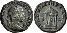 Volusian, 251-253. As (Copper, 24 mm, 7.26 g, 12 h), Rome. IMP CAE C VIB VOLVSIANO AVG Laureate, draped and cuirassed bust of Volusian to right, seen ...