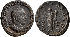 Valerian I, 253-260. As (Copper, 23 mm, 9.06 g, 1 h), Rome, 255-256. IMP C P LIC VALERIANVS P F AVG Laureate, draped and cuirassed bust of Valerian I ...