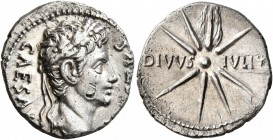 Augustus, 27 BC-AD 14. Denarius (Silver, 18 mm, 3.71 g, 6 h), uncertain mint in Spain (Caesaraugusta?), 19-18 BC. CAESAR AVGVSTVS Head of Augustus to ...