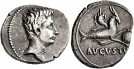 Augustus, 27 BC-AD 14. Denarius (Silver, 20 mm, 3.83 g, 9 h), uncertain Spanish mint (Colonia Patricia?), circa 18-17/16 BC. Bare head of Augustus to ...