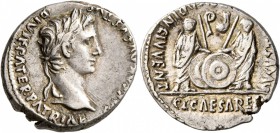 Augustus, 27 BC-AD 14. Denarius (Silver, 18 mm, 3.92 g, 1 h), Lugdunum, 2 BC-AD 4. CAESAR AVGVSTVS DIVI F PATER PATRIAE Laureate head of Augustus to r...