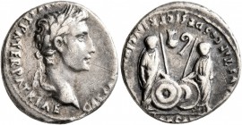Augustus, 27 BC-AD 14. Denarius (Silver, 17 mm, 3.71 g, 4 h), Lugdunum, 2 BC-AD 4. CAESAR [AVGVSTVS] DIVI F PATER PATRIAE Laureate head of Augustus to...