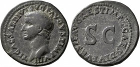 Tiberius, AD 14-37. As (Copper, 27 mm, 12.23 g, 7 h), restitution issue, Rome, struck under Titus, 80-81. TI CAESAR DIVI AVG F AVGVST IMP VIII Bare he...