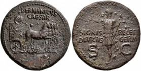 Germanicus, died 19. Dupondius (Orichalcum, 30 mm, 16.45 g, 8 h), Rome, struck under Caligula, 37-41. GERMANICVS CAESAR Germanicus, bare-headed and dr...