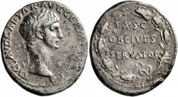 Claudius, 41-54. Denarius (Silver, 19 mm, 3.67 g, 12 h), Lugdunum, 41-42. TI CLAVD•CAESAR•AVG•GERM P•M TR P Bare head of Claudius to right. Rev. EX•S•...