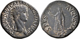 Claudius, 41-54. Sestertius (Orichalcum, 35 mm, 26.94 g, 7 h), Rome, 41-42. TI CLAVDIVS CAESAR AVG P M TR P IMP Laureate head of Claudius to right. Re...