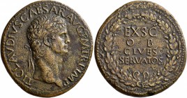 Claudius, 41-54. Sestertius (Orichalcum, 37 mm, 23.89 g, 6 h), Rome, circa 41-50. TI CLAVDIVS CAESAR AVG P M TR P IMP Laureate head of Claudius to rig...